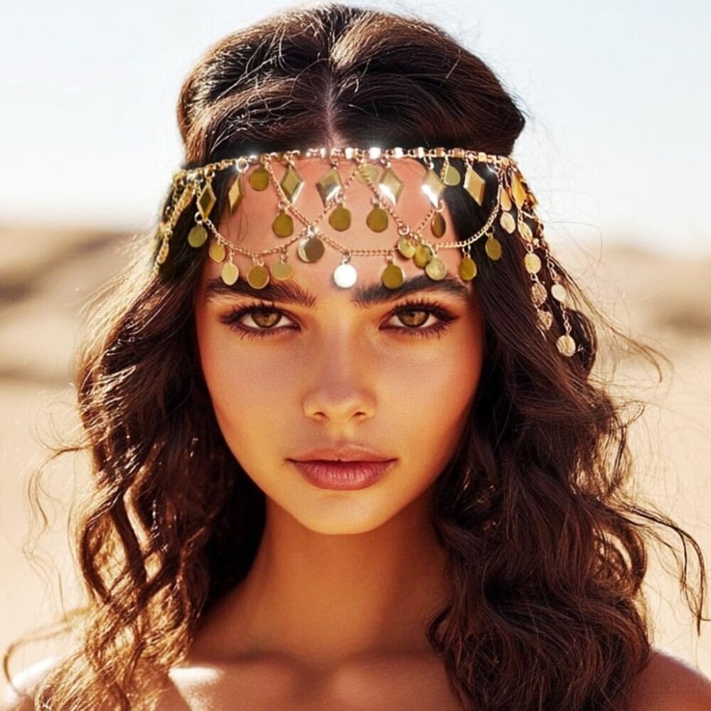 Boho Sequin Head Chain Gold Alloy Festival Halloween Hair Accessories